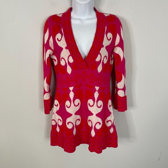 Vintage NEVE Womens Apres Ski Sweater Size M Pink Red TUNIC Cozy Nordic Colorful - Picture 1 of 14
